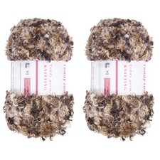 2pcs Fur Yarn Polyester Yarn Fluffy Chunky Yarn Dark Brown for Crocheting,50m