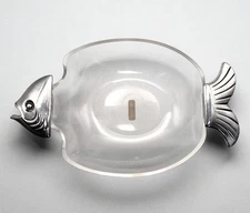 VTG Grainware Lucite Fish Bowl Serving Platter MCM Clear W/ Alluminum Nautical