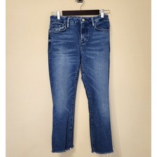 Frame Le Crop Mini Boot Jeans Womens Size 26 Blue Medium Wash Frayed Hem