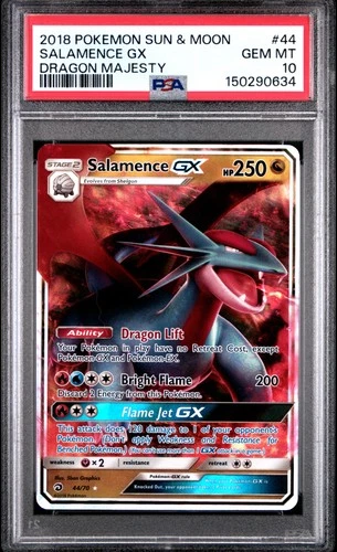 2018 POKEMON SUN & MOON DRAGON MAJESTY #44 SALAMENCE GX PSA 10