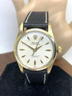 Rolex Men's Watch 6634 Vintage Swiss Automatic Gold Tone Case Black Leather 34mm