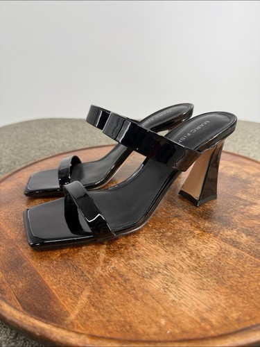 Marc Fisher Shoe Wm 7 M Black Patent Double-Strap Square-Toe Heels Sandals Zasha