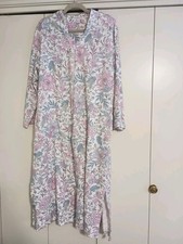 Miss Elaine Sz L Long Floral Cotton Blend House Coat Robe Zip Front Long Sleeve