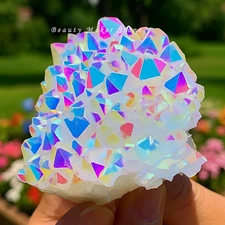 Angel Aura Quartz Cluster Rainbow Crystal Mineral Specimen Home Decoration