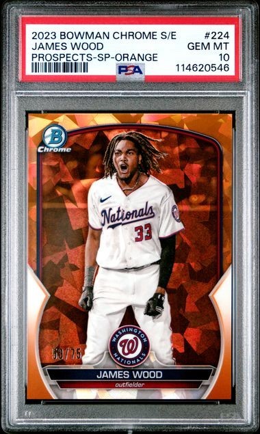James Wood 2023 Bowman Chrome Sapphire Prospects SP Orange /75 PSA 10 Nationals