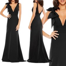 Mac Duggal Women's Black Bow V-Neck Sleeveless A-Line Dress Size 16 NEW NWT