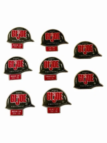 Lot of Original GI Joe Equipment Stickers: Machine Gun, Scuba, Comms, Helmet Set