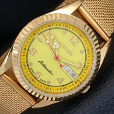 VINTAGE REFURBISHED CITIZEN AUTOMATIC JAPAN MENS YELLOW DIAL WATCH a445331-1
