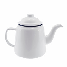 Falcon Enamel Teapot 14cm 1.5L in White with Black Rim