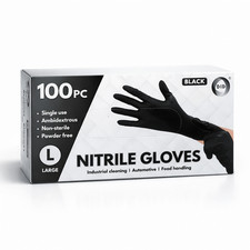 Black Nitrile Gloves 100 Pack CE Certified Powder & Latex Free by DID