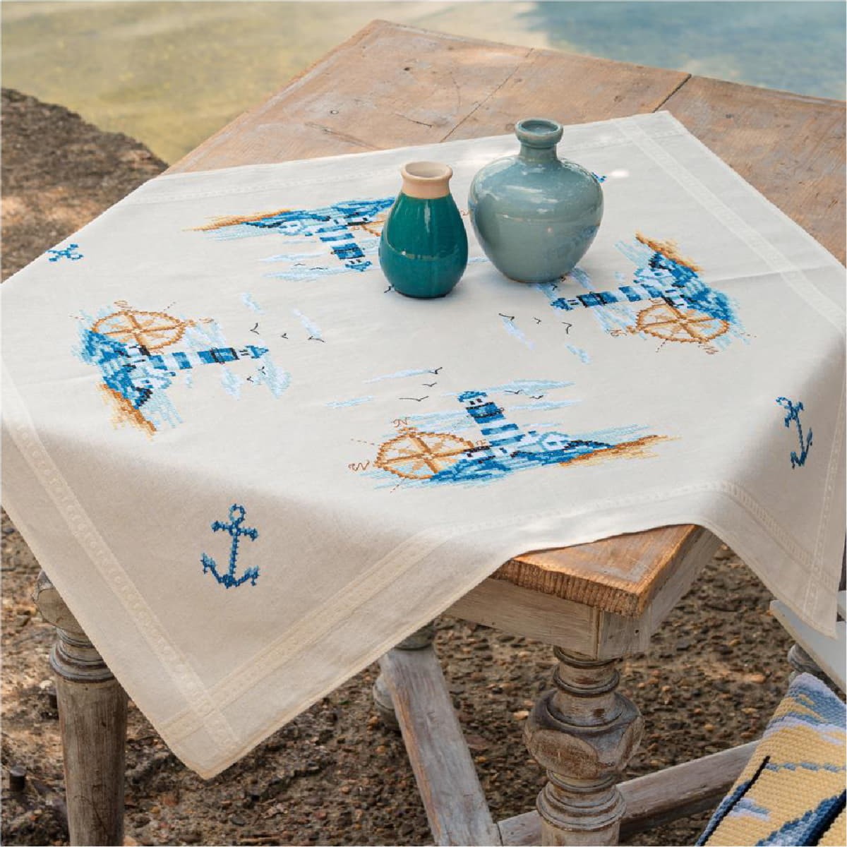 Vervaco stamped cross stitch kit tablechloth ""Marine"", 80x80cm