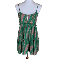 Urban Outfitters Green Boho Flowy Paisley Keyhole Front Mini Dress Small