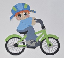 Green Bike Boy Red Hair. Scrapbook, Card Making Paper Piecing