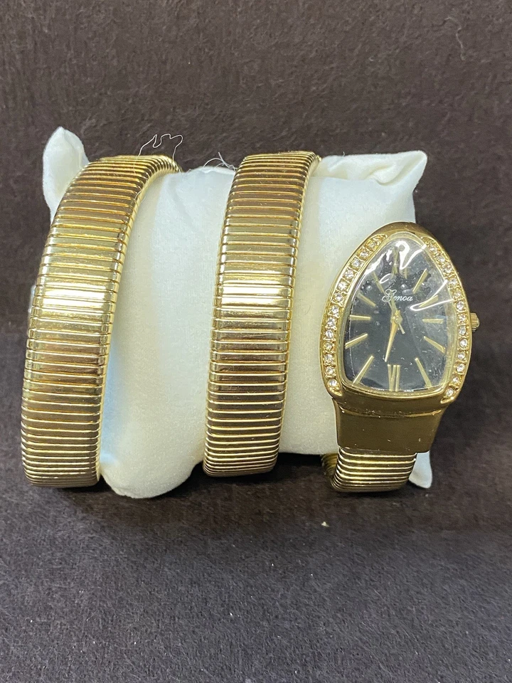 New Genoa Women Fashion Pave Gold Tone Snake Bangle Quartz Analog Watch - Image 2 of 4