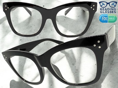 Oversize Vintage Retro READING EYE GLASSES READERS Large Thick Black Frame +1.75