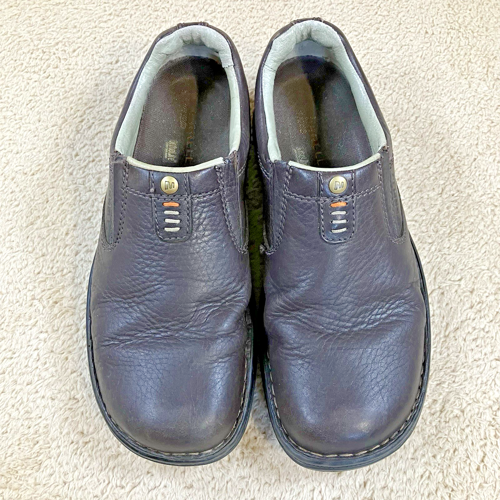 Scarpe slip on Merrell da uomo 7 5 Stollen World Rambler J45051 in pelle marrone scuro