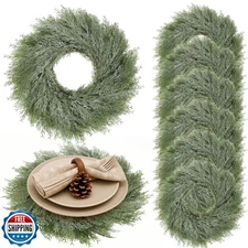 Gandeer Christmas Placemats Set of 6 Round Greenery Place Mats Xmas Circular 