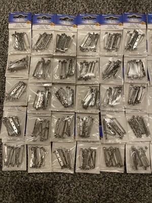 Steel Pin Backs 1.5  Silver toned 40 Pieces NEW 3 Hole Brooch Jewelry Findings
