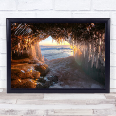 Sonnenuntergang Ansicht Russland Baikalsee Höhle Eis Eiszapfen Eiszapfen Frost Frost Frost Kunstdruck