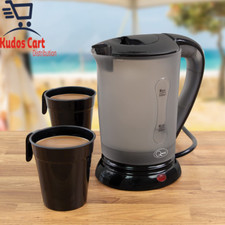 Quest Compact Travel Kettle 0.5L 600 Watt Includes 2 Cups Portable Camping Black