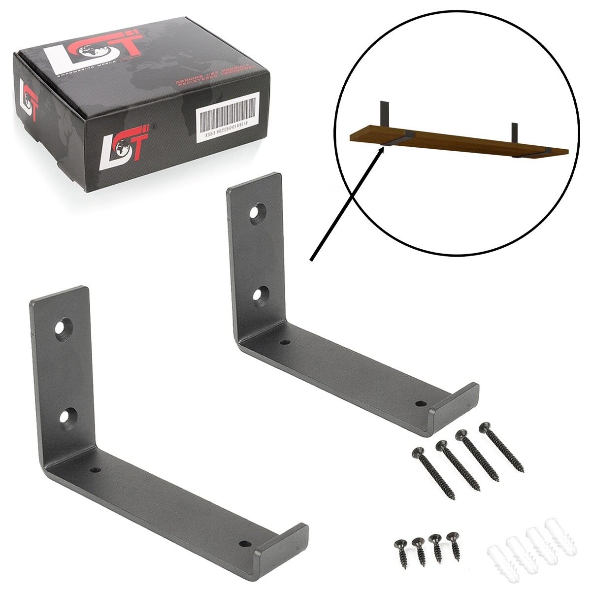 8x Wall Bracket Metal Angle Shelf Bracket with Screws Floating Shelf Black 150mm