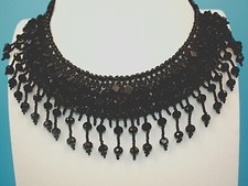 Necklace, Hand Beaded Mayan Artisan, Black, Czech Beads, Natural Stones