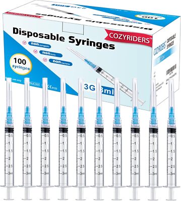 3ml ,100 Pack,23G 1inch Syringes, Needle Luer Lock Syringe,Feeding Small Animals
