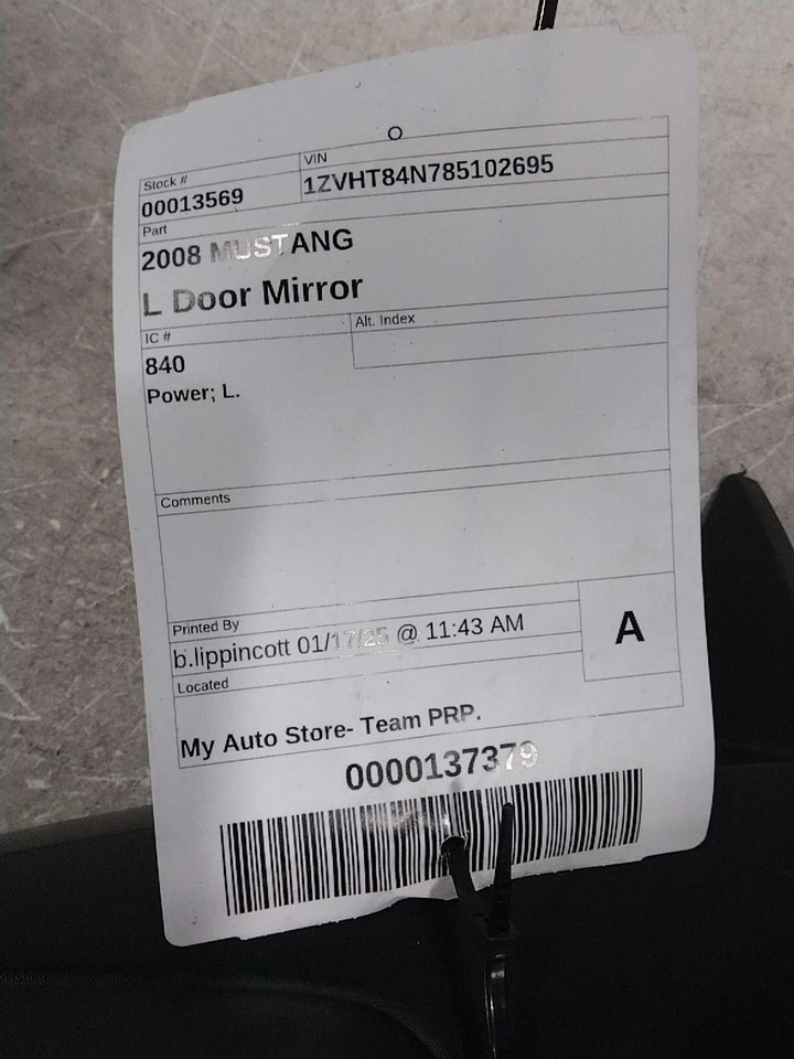 Conjunto de espejo retrovisor izquierdo Ford Mustang 2008 fabricante de equipos originales 194745, 97 k millas, como está Foto 2 de 4