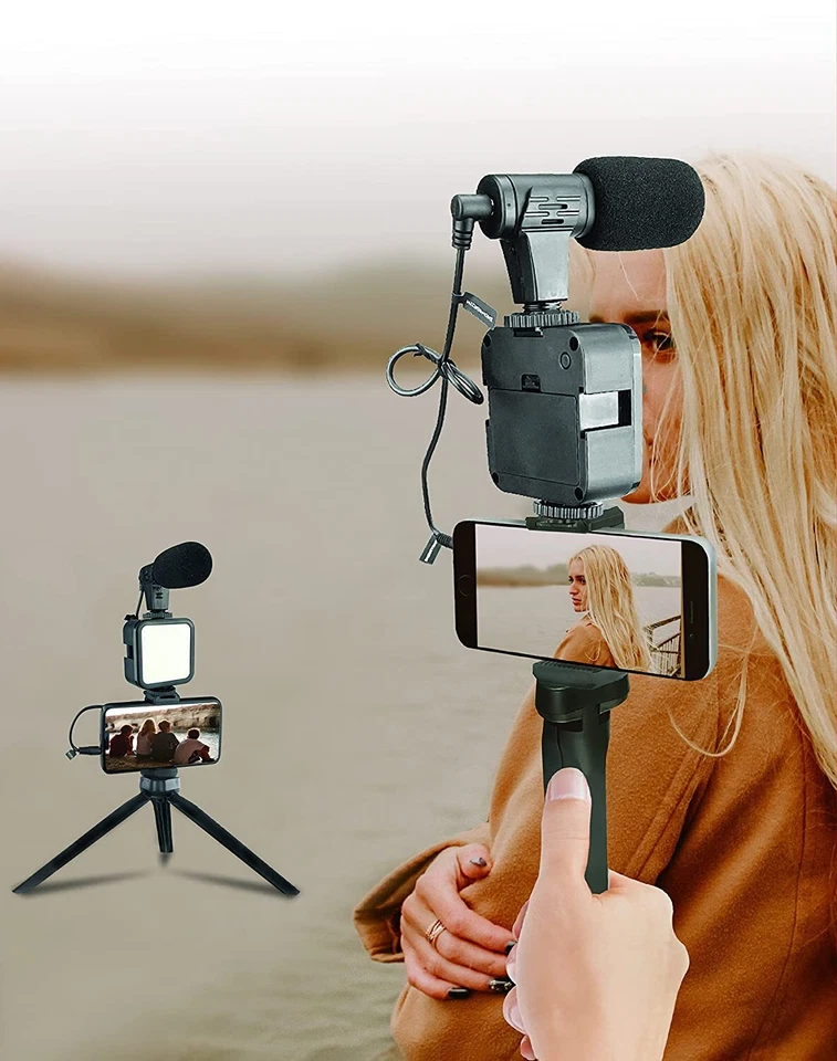 Smartphone Vlogging Set Video Kit With Tripod Microphone LED Light Phone Holder - Image 2 of 4