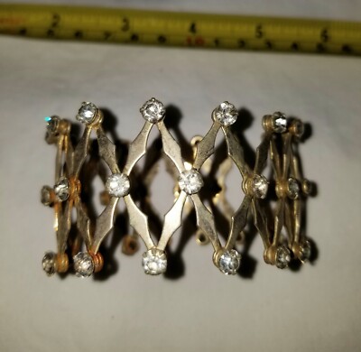 50s Expandable Ponytail Bun Holder Gold Tone VTG  Rhinestone Accent Hair Piece 1960 main image 4