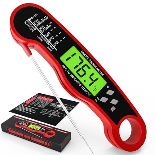 Meat Thermometer Digital - Waterproof Kitchen Thermometer with Backlight Red-image