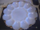Vintage White Milk Glass with Gold Trim Deviled Egg 10" Plate Dish