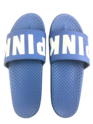 VICTORIAS SECRET PINK LOGO BLUE SLIDES SANDALS BEACH SHOWER SHOES S M L NWT