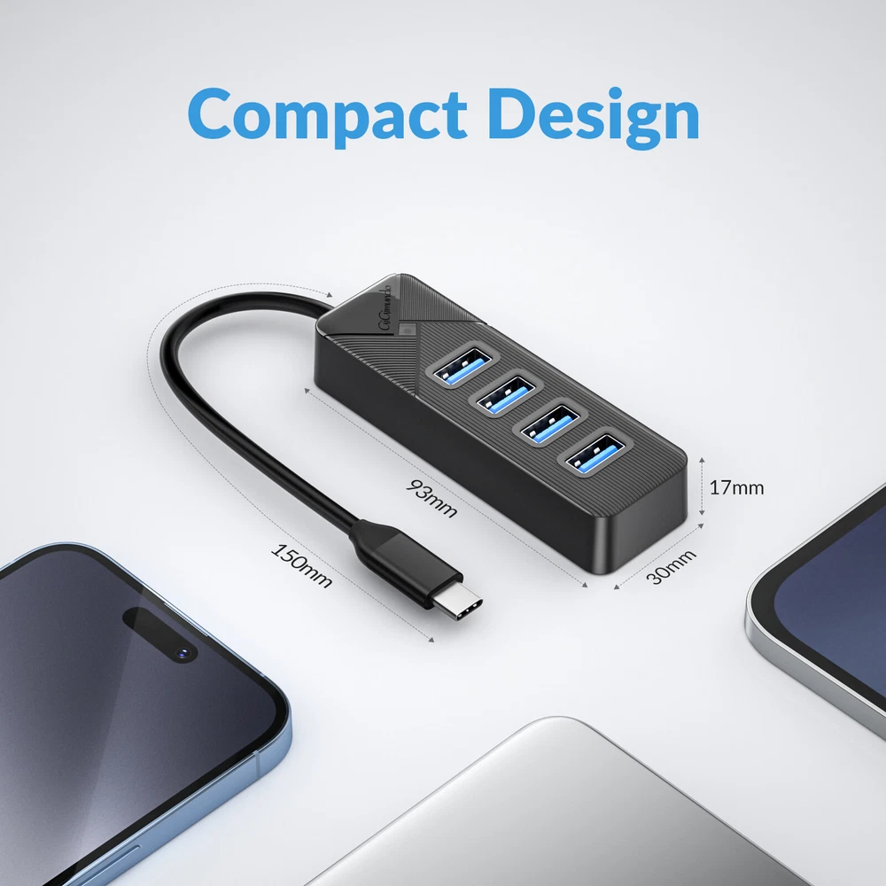 4-Port USB 3.0 Hub - High-Speed Data Transfer for PC & Laptop