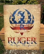 Ruger 2nd Amendment American Flag Metal Tin Sign Vintage Garage Bar Rustic