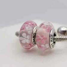 Authentic Pandora Flowers Light PINK Murano G...