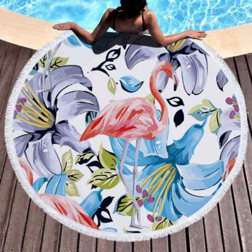 Pink Swan Neck Round Beach Pool Towel Fringe 150cm Throw Yoga Picnic Blanket Mat - Photo 1 sur 4