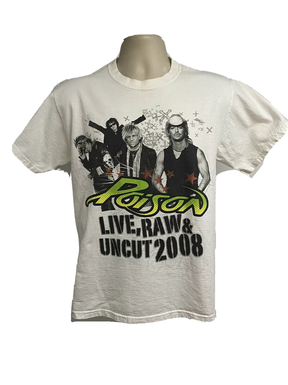 Poison Live Raw Uncut Rock Band Concert Tee White Double Graphic T