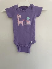 Gerber Baby Girls Cute Bird Giraffe 100% Cotton Short Sleeve Onesie Purple 0-3M