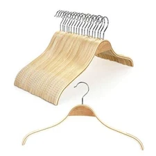  Slim Wood Hangers with Extra Soft Non-Slip Rubber Grips, 18 18 PCS Natural