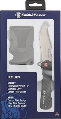 Smith & Wesson Folding Knife w/Wallet 3.25'' Stainless Blade CF/Synthetic Handle