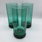 Set Of 3 Vintage Anchor Hocking Essex Teal Green 16 Oz 10 Sided Tall Glasses