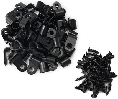 Cable Clamp R-Type Cable Clip Wire Clamp 1/4-Inch Nylon Screw Mounting Cord Fas