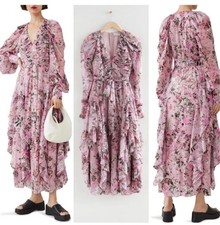 & Other Stories LAYERED RUFFLE MAXI DRESS pink florals Size US 8 new with Tags!