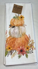 KAY DEE DESIGNS KITCHEN TOWELS (2) PUMPKINS ORANGE GRAY 100% COTTON NIP
