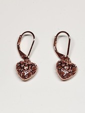 925 Sterling Silver Rose Gold Heart Dangle Earrings Leverback