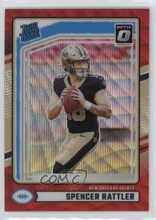 2024 Panini Donruss Rated Optic Preview Red Wave Prizm Spencer Rattler Rookie RC