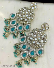 Kundan Jhumka Earrings Jewelry Set Bollywood Indian Gold Plated Style Jewelry