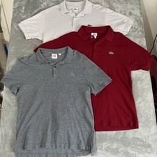 Lot Of 3 Lacoste Mens Polo Shirts Size 5 Large Red Gray Light Gray