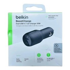 Belkin BoostCharge Dual USB-C Car Charger 36W-Sealed Box